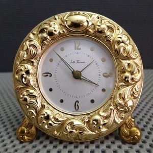 Vintage Seth Thomas Germany Romance Repoussé Gold Plate Case Wind-up Alarm Clock